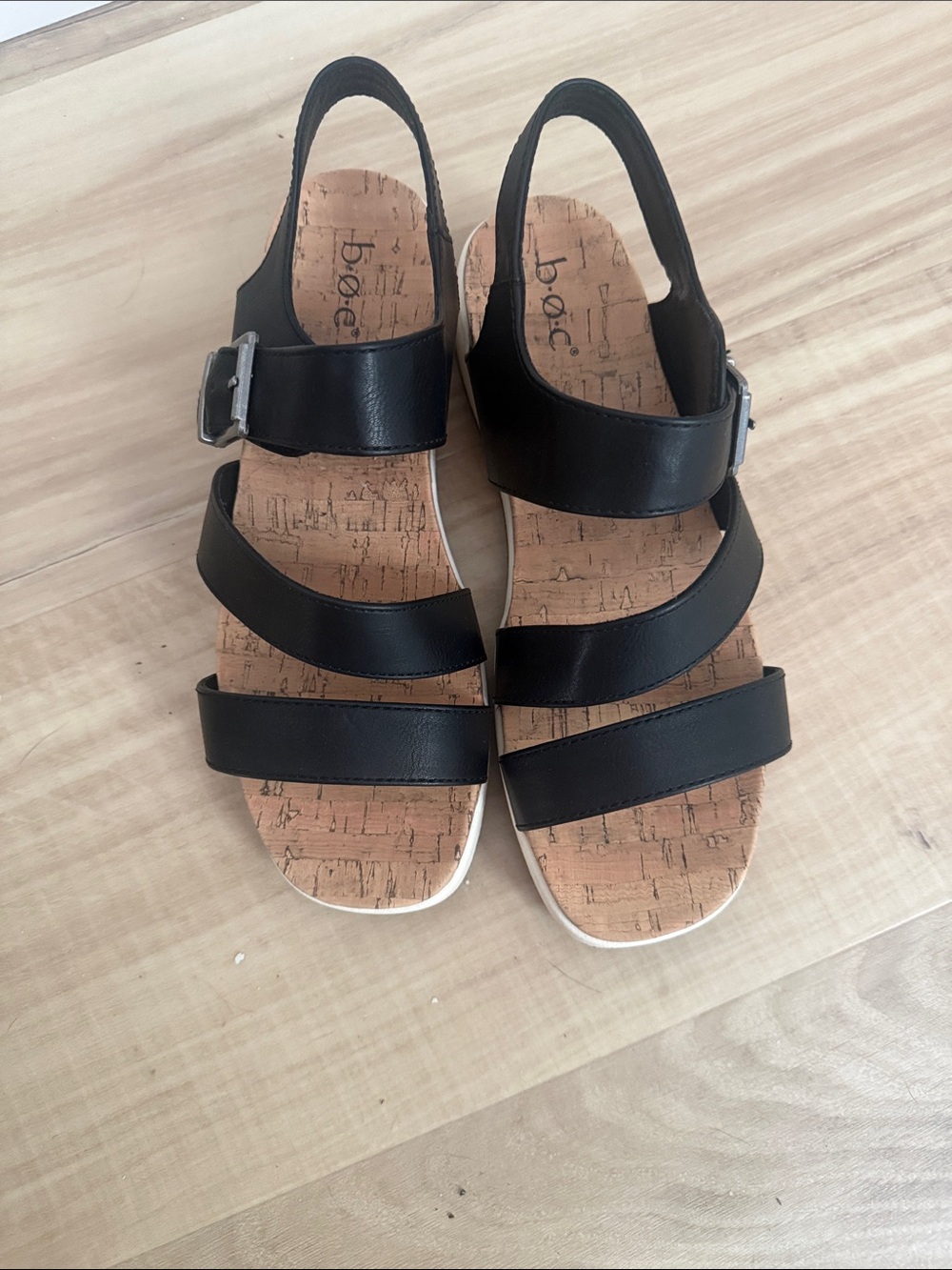 b.o.c. Black Triple-Strap Cork Insole Women's Sandals